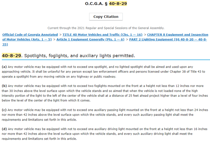 GA Auxilarly Lights Law
