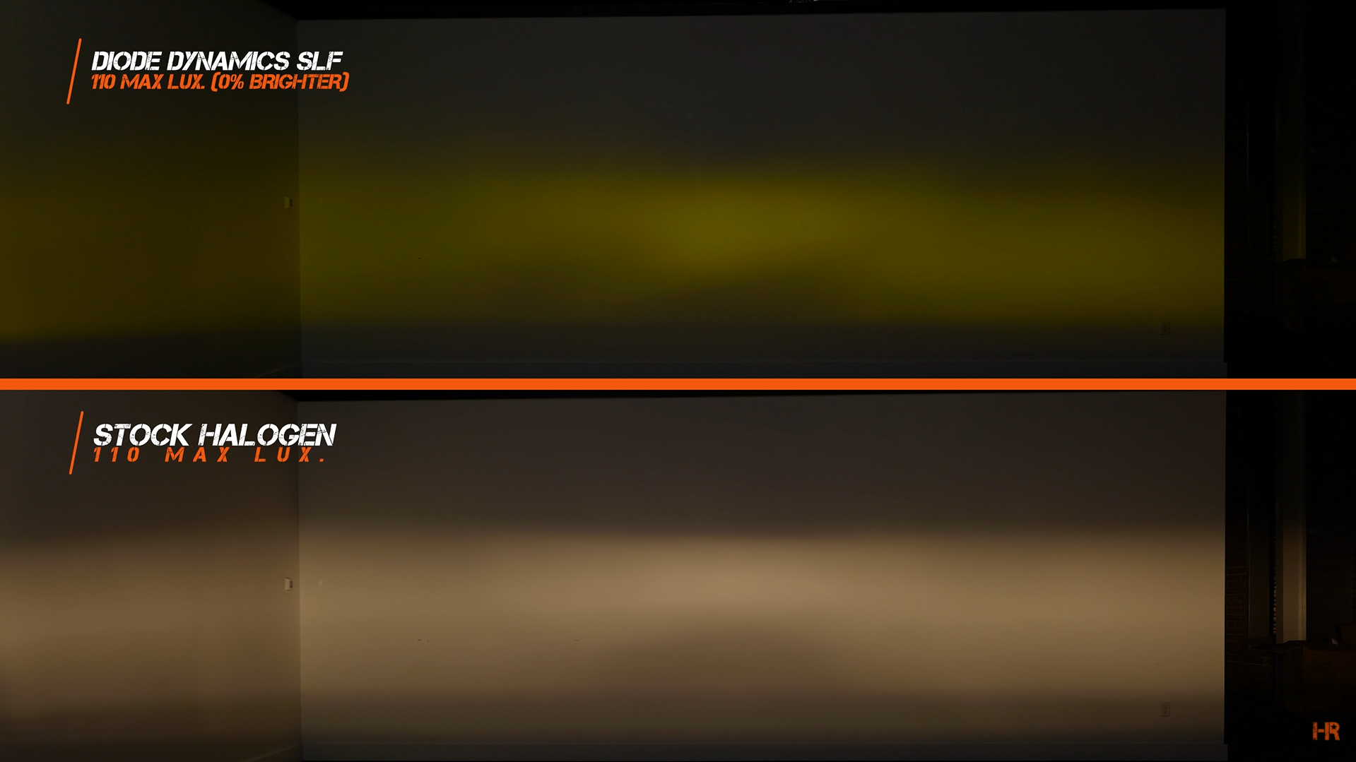 Diode Dynamics SLF Fog Light beam pattern vs stock halogen beam pattern.